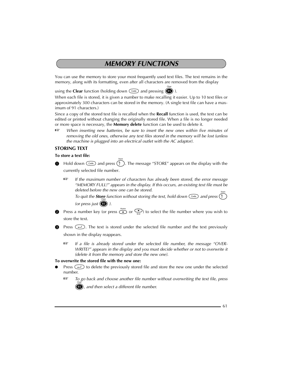 Memory functions | Brother PT-2300 User Manual | Page 65 / 143