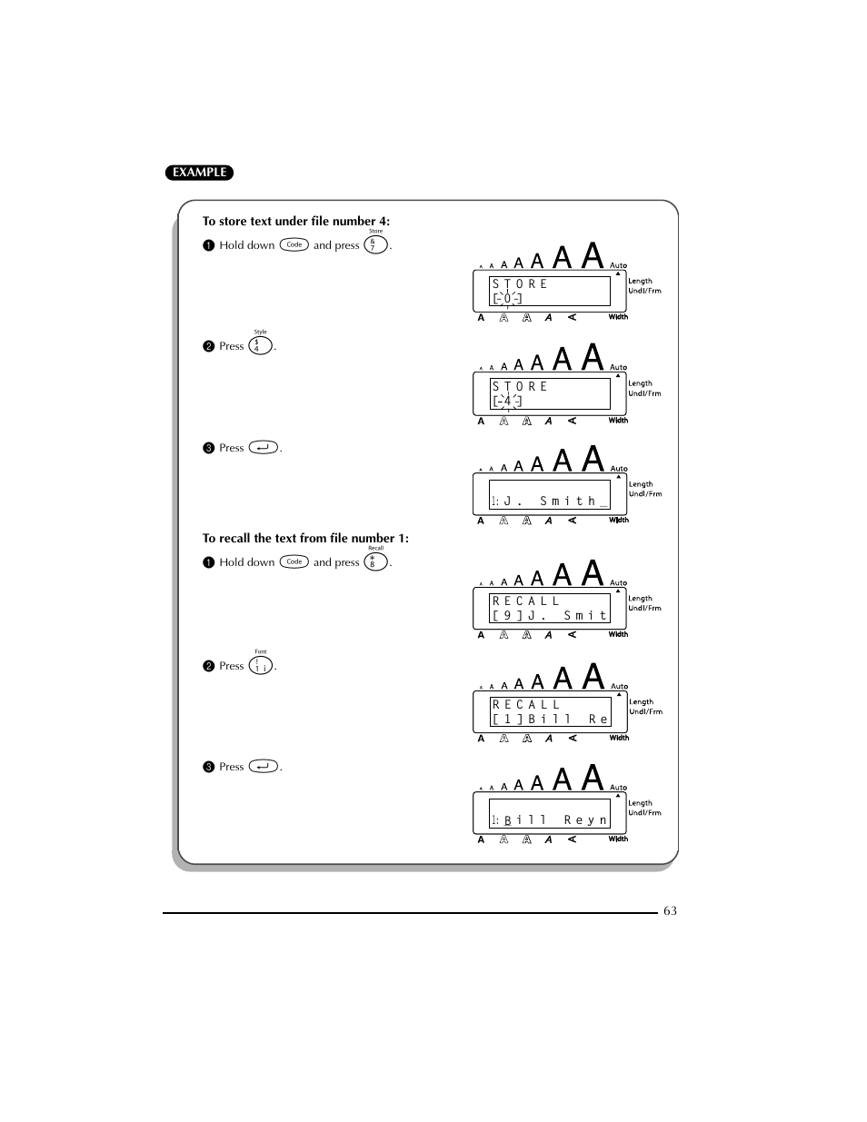 1 hold down c and press 7, 2 press 4, 3 press r | 1 hold down c and press 8, 2 press 1 | Brother PT-2300 User Manual | Page 67 / 143