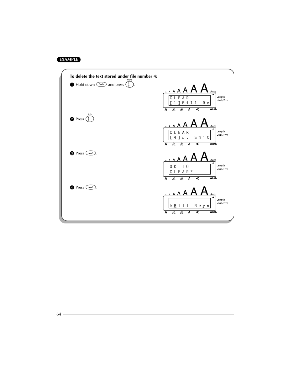 1 hold down c and press 9, 2 press 4, 3 press r | 4 press r | Brother PT-2300 User Manual | Page 68 / 143