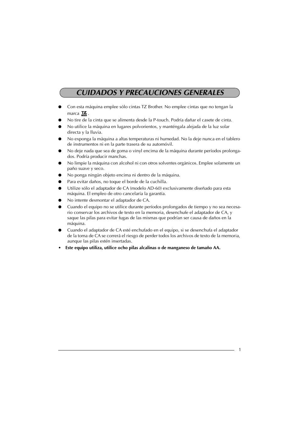 Cuidados y precauciones generales | Brother PT-2300 User Manual | Page 86 / 143