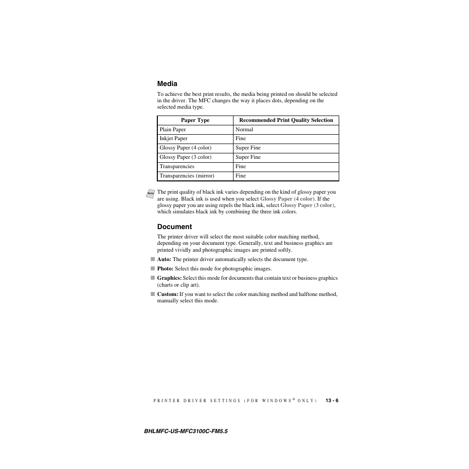 Media, Document, Media -6 document -6 | Brother MFC-3100C User Manual | Page 105 / 210