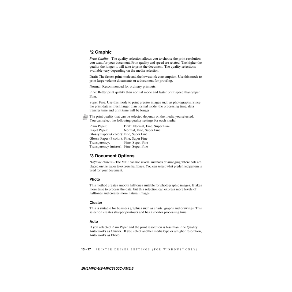 2 graphic, 3 document options, Photo | Cluster, Auto | Brother MFC-3100C User Manual | Page 116 / 210