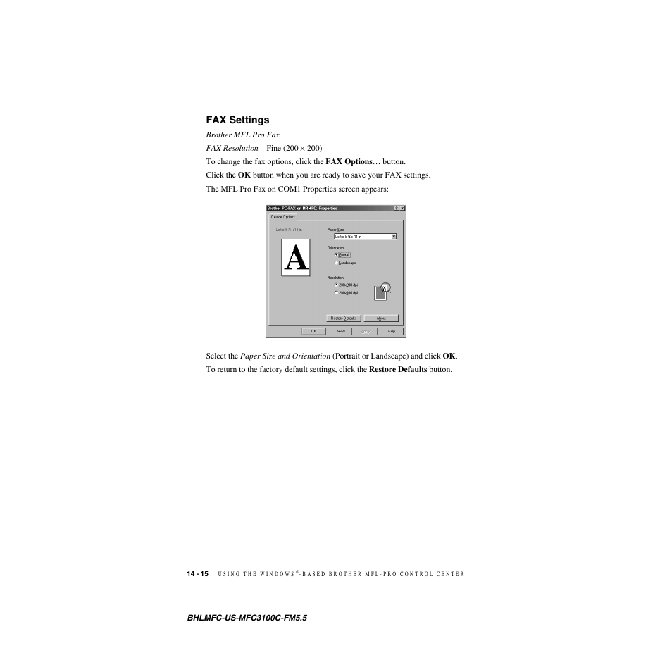 Fax settings, Fax settings -15 | Brother MFC-3100C User Manual | Page 132 / 210