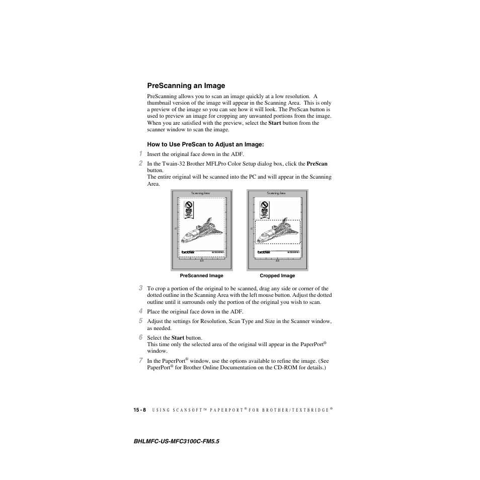 Prescanning an image, How to use prescan to adjust an image, Prescanning an image -8 | How to use prescan to adjust an image: -8 | Brother MFC-3100C User Manual | Page 140 / 210