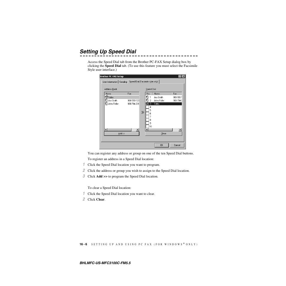Setting up speed dial, Setting up speed dial -6 | Brother MFC-3100C User Manual | Page 146 / 210