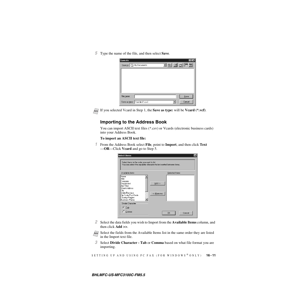 Importing to the address book, Importing to the address book -11 | Brother MFC-3100C User Manual | Page 151 / 210