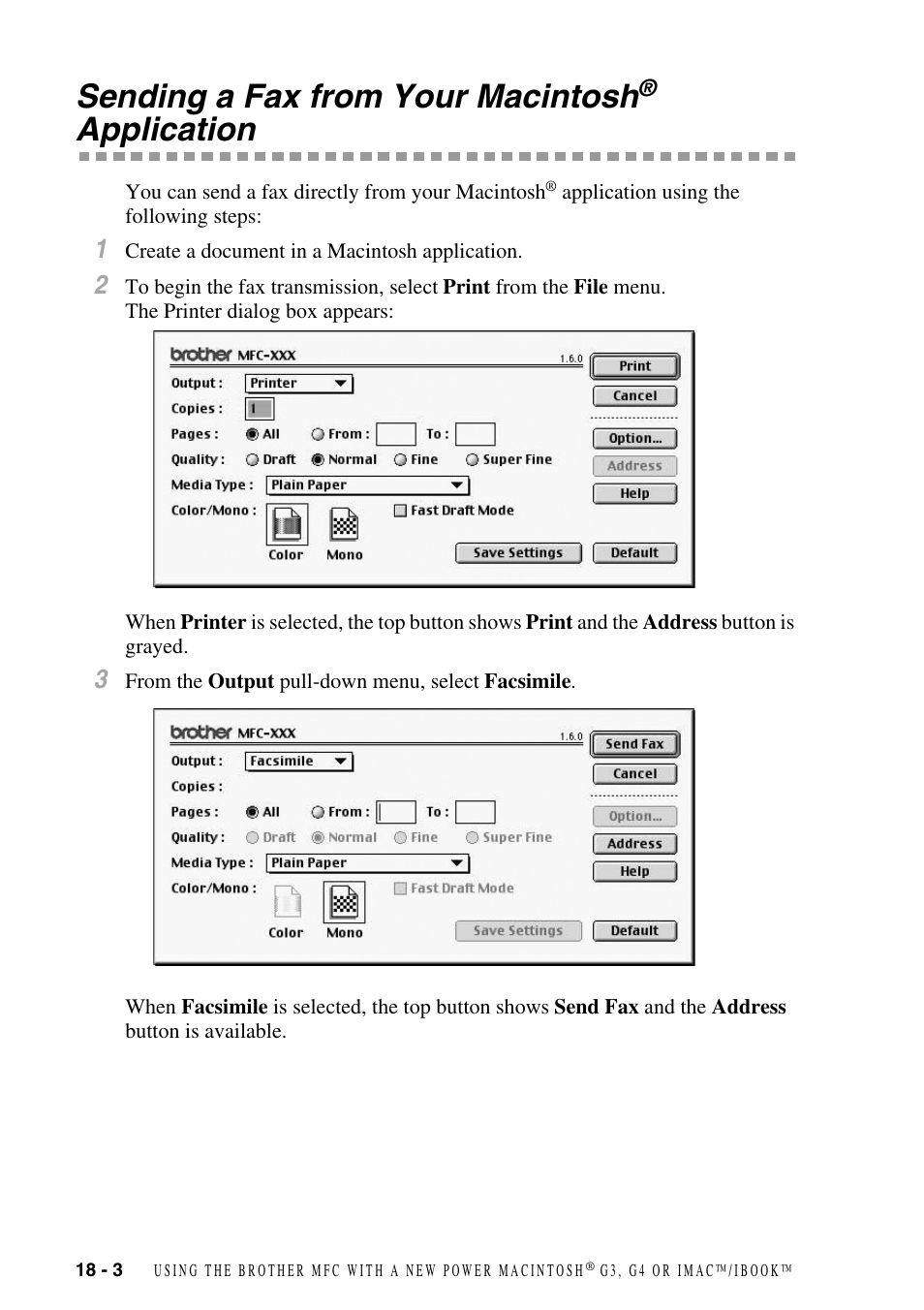 Sending a fax from your macintosh® application, Sending a fax from your macintosh, Application -3 | Application | Brother MFC-3100C User Manual | Page 160 / 210