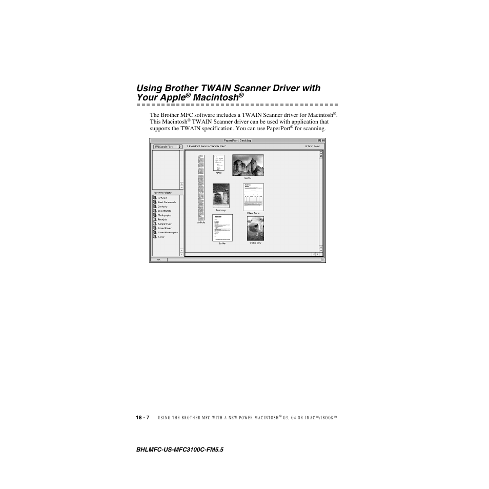 Using brother twain scanner driver with your, Apple, Macintosh | Using brother twain scanner driver with your apple | Brother MFC-3100C User Manual | Page 164 / 210