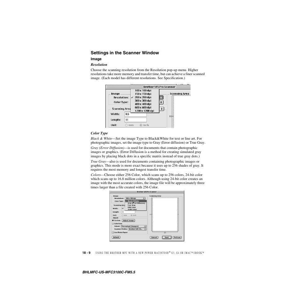 Settings in the scanner window, Image, Settings in the scanner window -9 | Image -9 | Brother MFC-3100C User Manual | Page 166 / 210