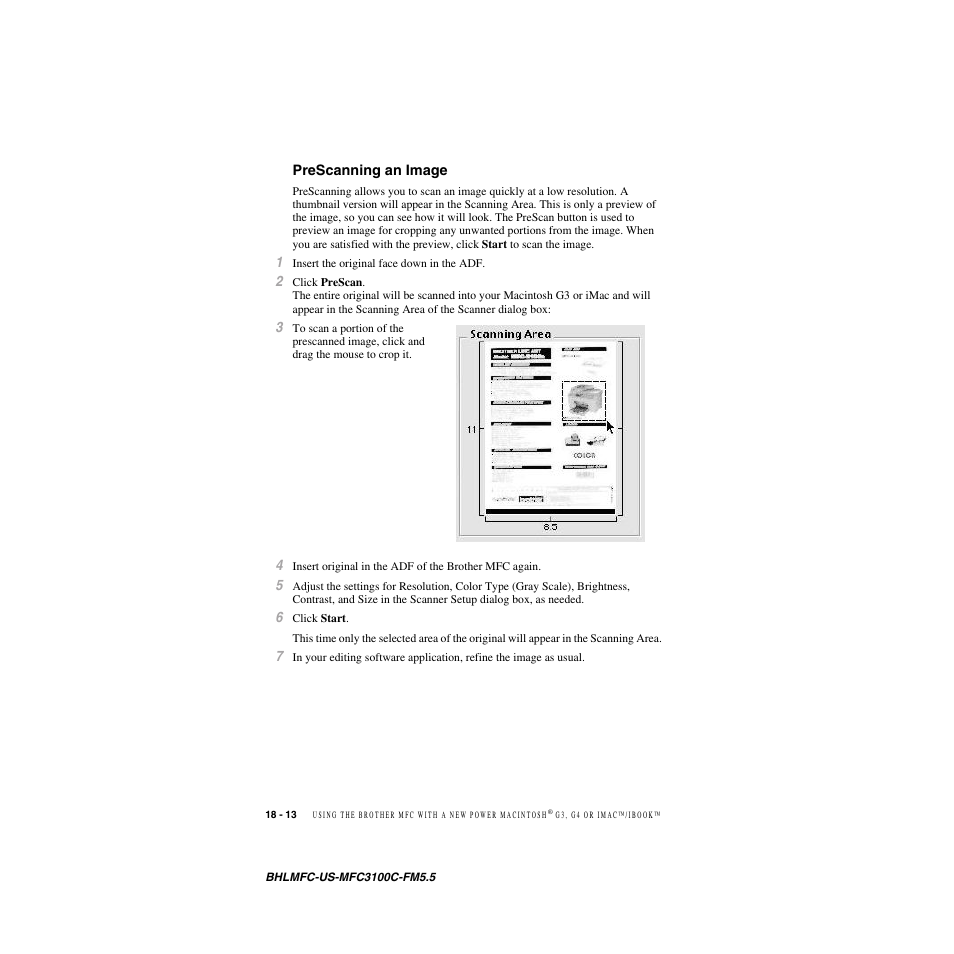 Prescanning an image, Prescanning an image -13 | Brother MFC-3100C User Manual | Page 170 / 210