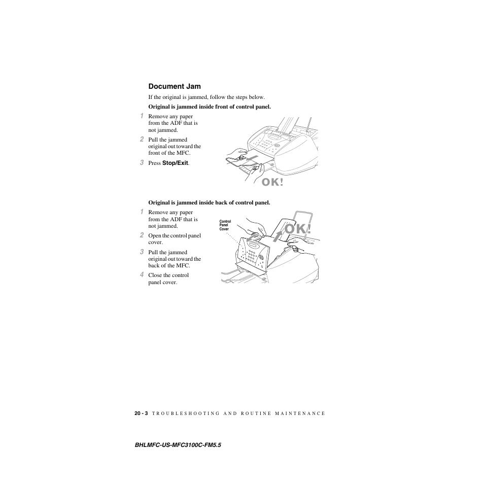 Document jam, Document jam -3 | Brother MFC-3100C User Manual | Page 178 / 210