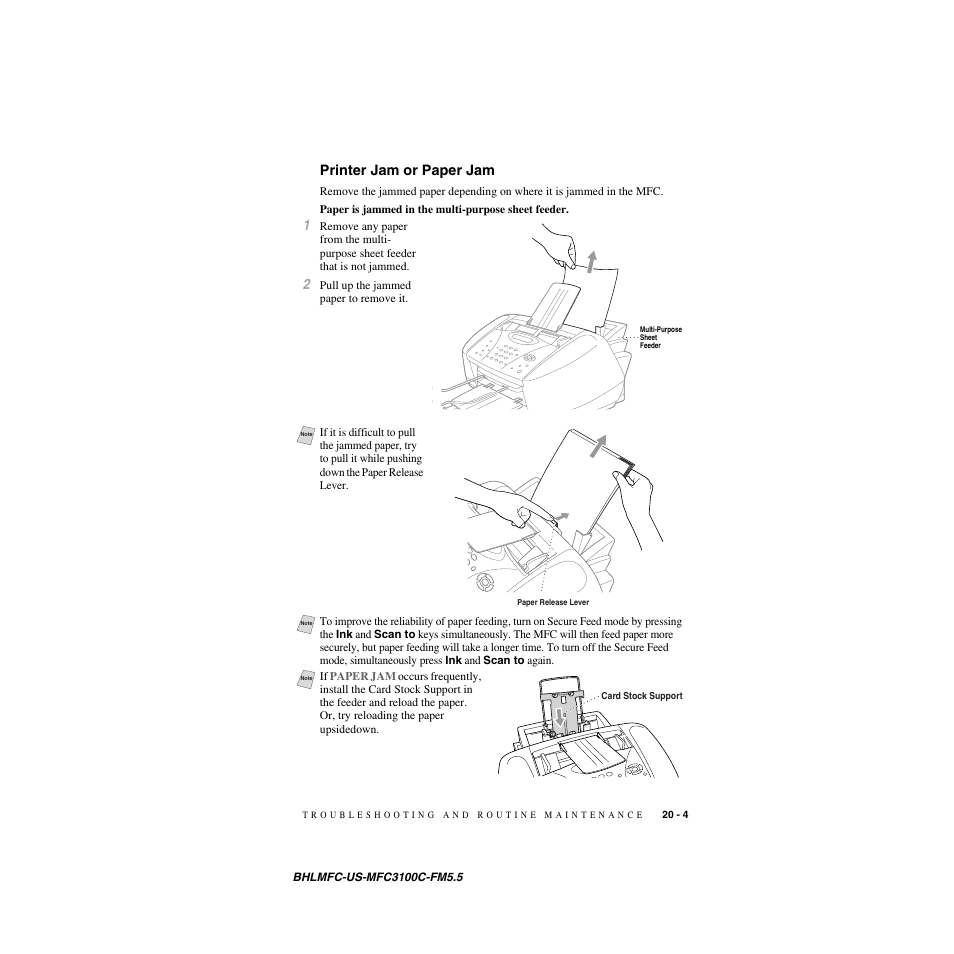 Printer jam or paper jam, Printer jam or paper jam -4 | Brother MFC-3100C User Manual | Page 179 / 210