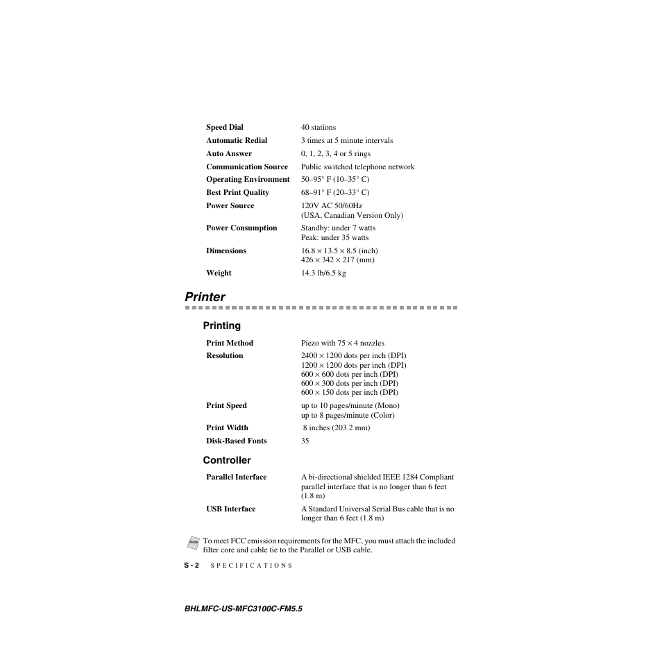 Printer, Printing, Controller | Brother MFC-3100C User Manual | Page 196 / 210