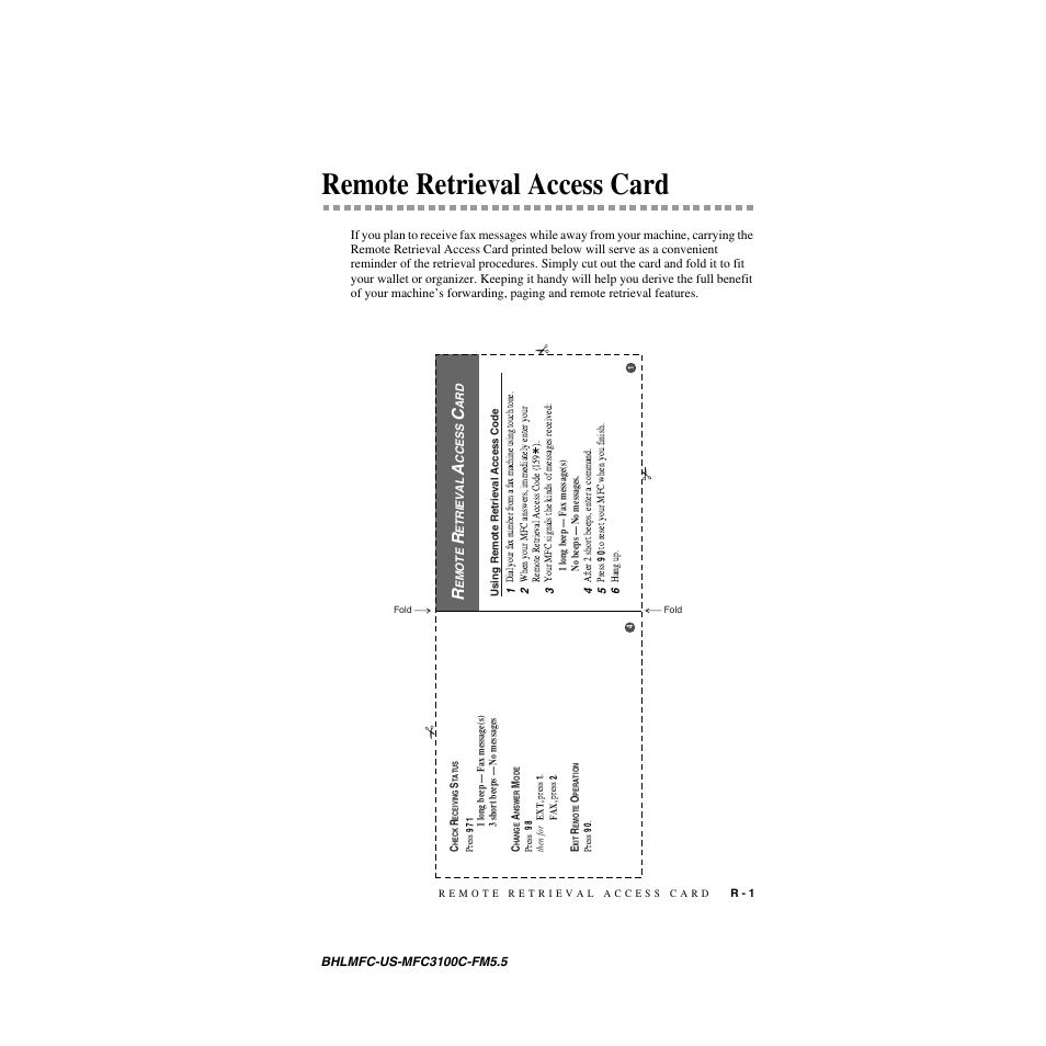 Remote retrieval access card | Brother MFC-3100C User Manual | Page 207 / 210