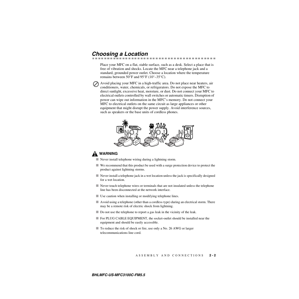 Choosing a location | Brother MFC-3100C User Manual | Page 29 / 210