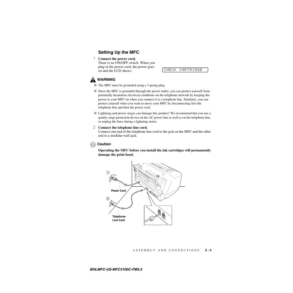 Setting up the mfc | Brother MFC-3100C User Manual | Page 31 / 210