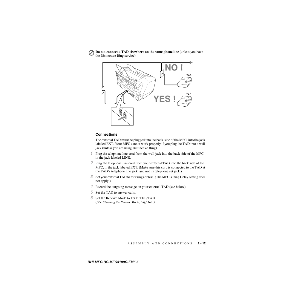 Connections, No ! yes | Brother MFC-3100C User Manual | Page 39 / 210