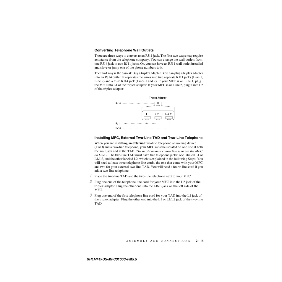 Converting telephone wall outlets | Brother MFC-3100C User Manual | Page 41 / 210