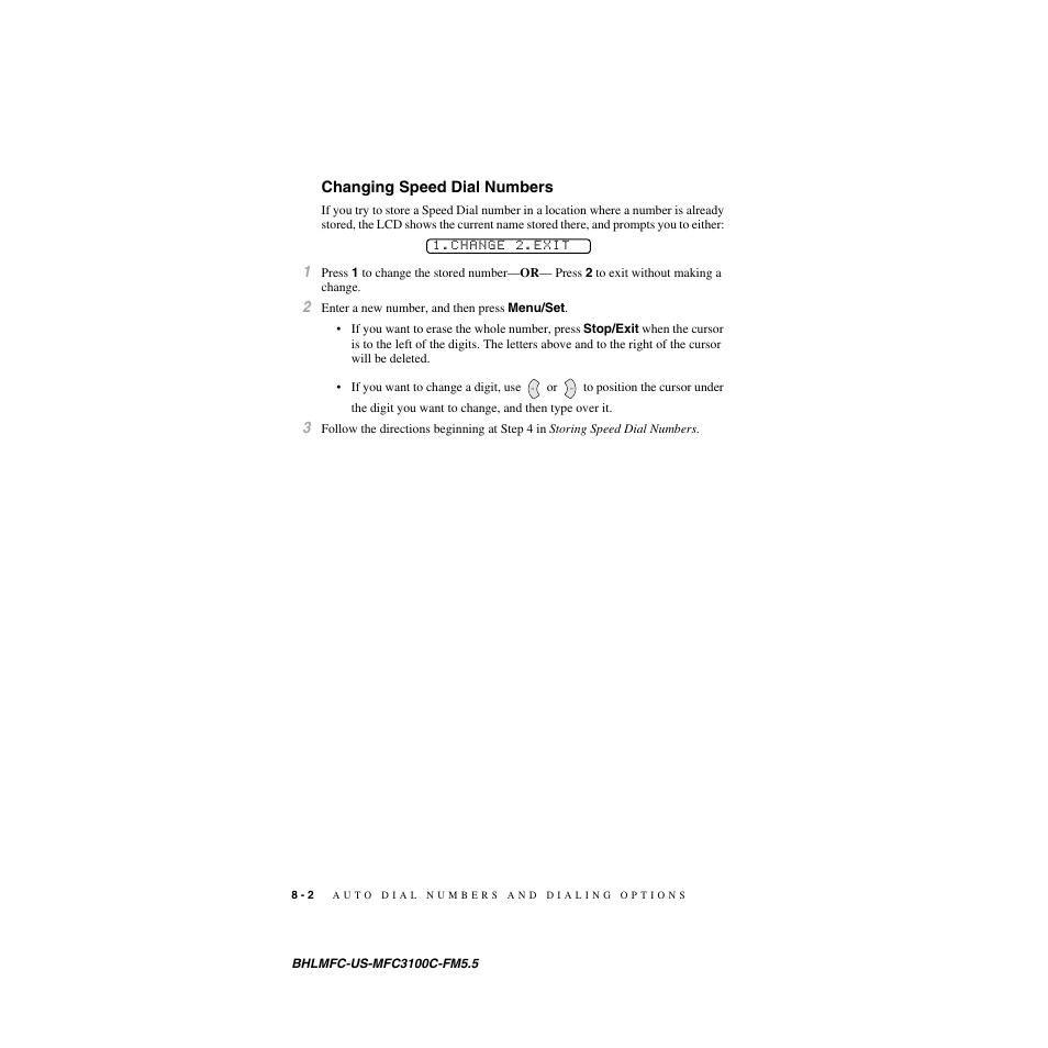 Changing speed dial numbers | Brother MFC-3100C User Manual | Page 76 / 210