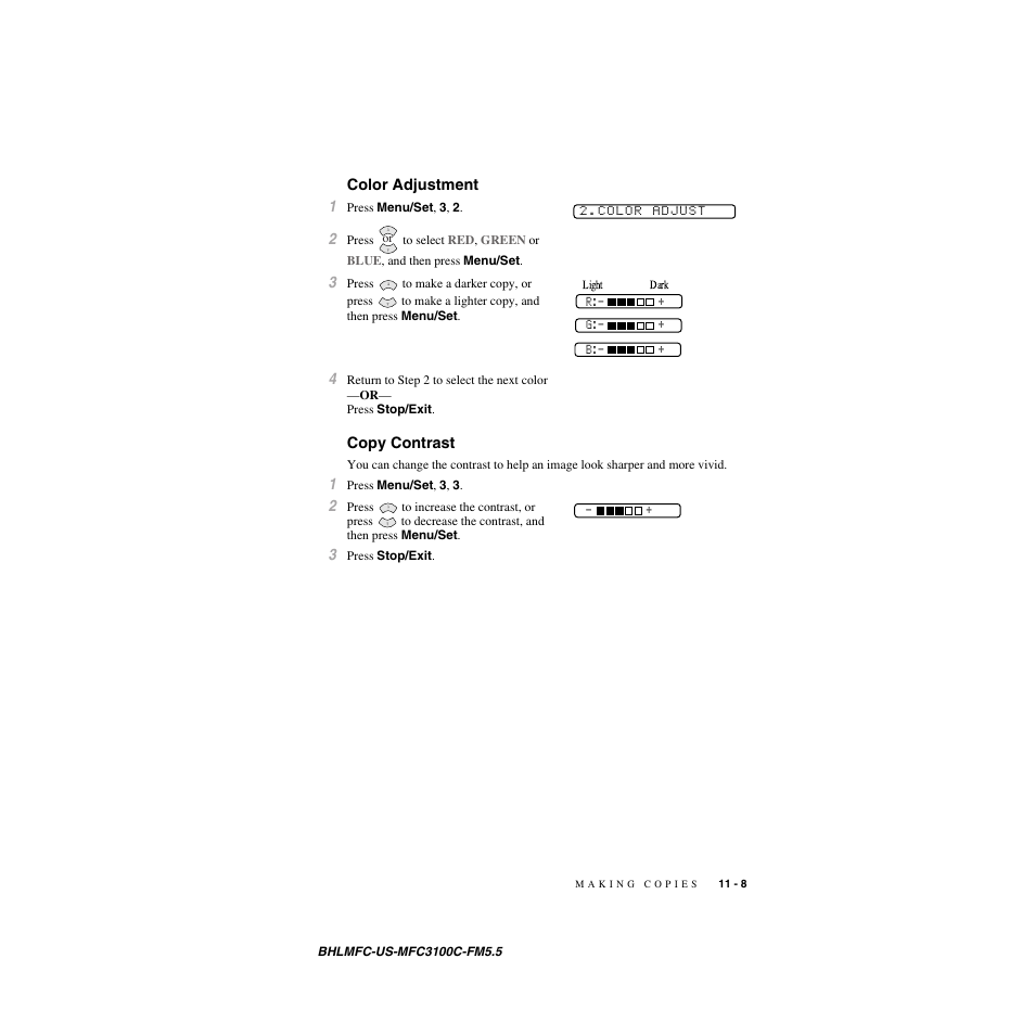 Color adjustment, Copy contrast | Brother MFC-3100C User Manual | Page 95 / 210