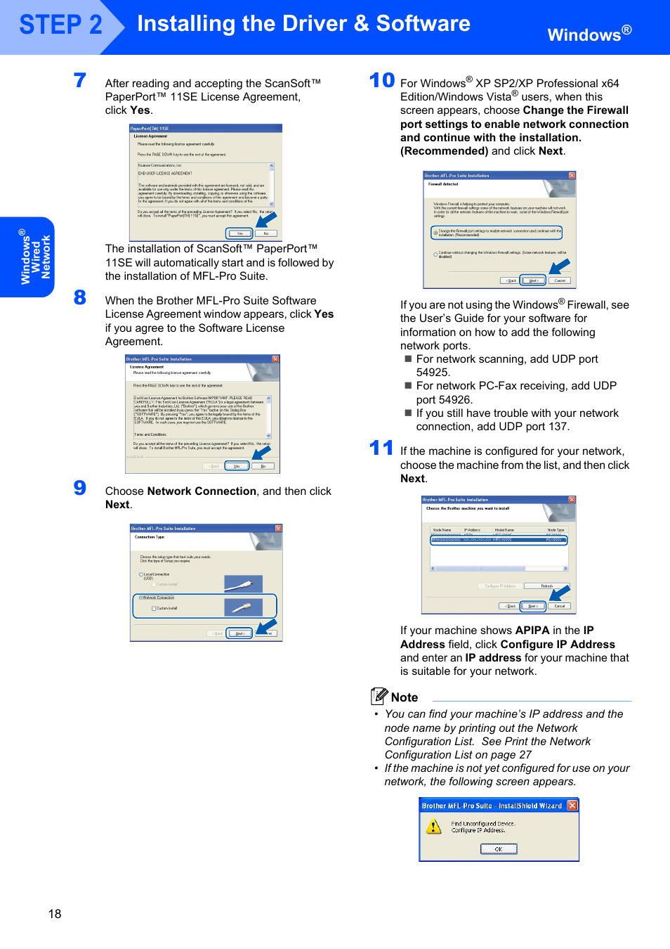 Step 2, Installing the driver & software, Windows | Brother MFC-7340 User Manual | Page 20 / 32