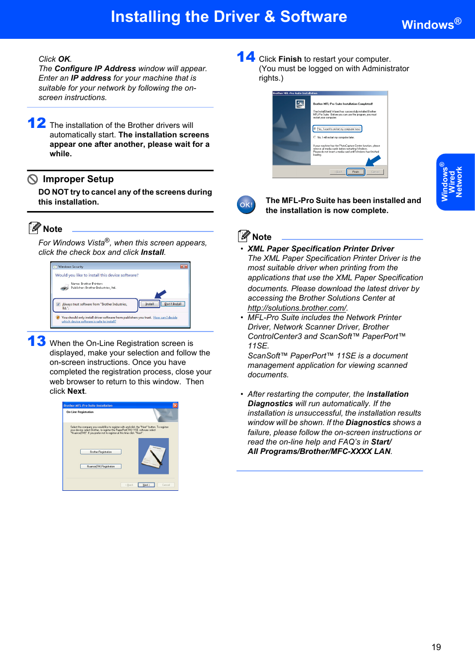 Installing the driver & software, Windows, Improper setup | Brother MFC-7340 User Manual | Page 21 / 32