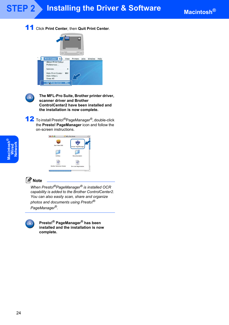 Step 2, Installing the driver & software, Macintosh | Brother MFC-7340 User Manual | Page 26 / 32