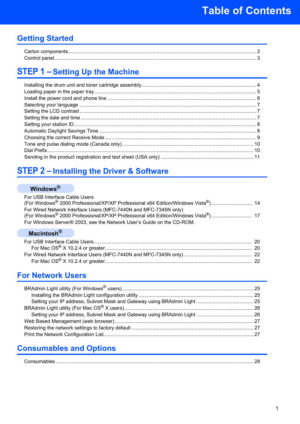 Brother MFC-7340 User Manual | Page 3 / 32