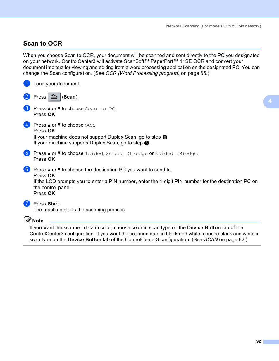 Scan to ocr, 4scan to ocr | Brother MFC 8480DN User Manual | Page 100 / 229