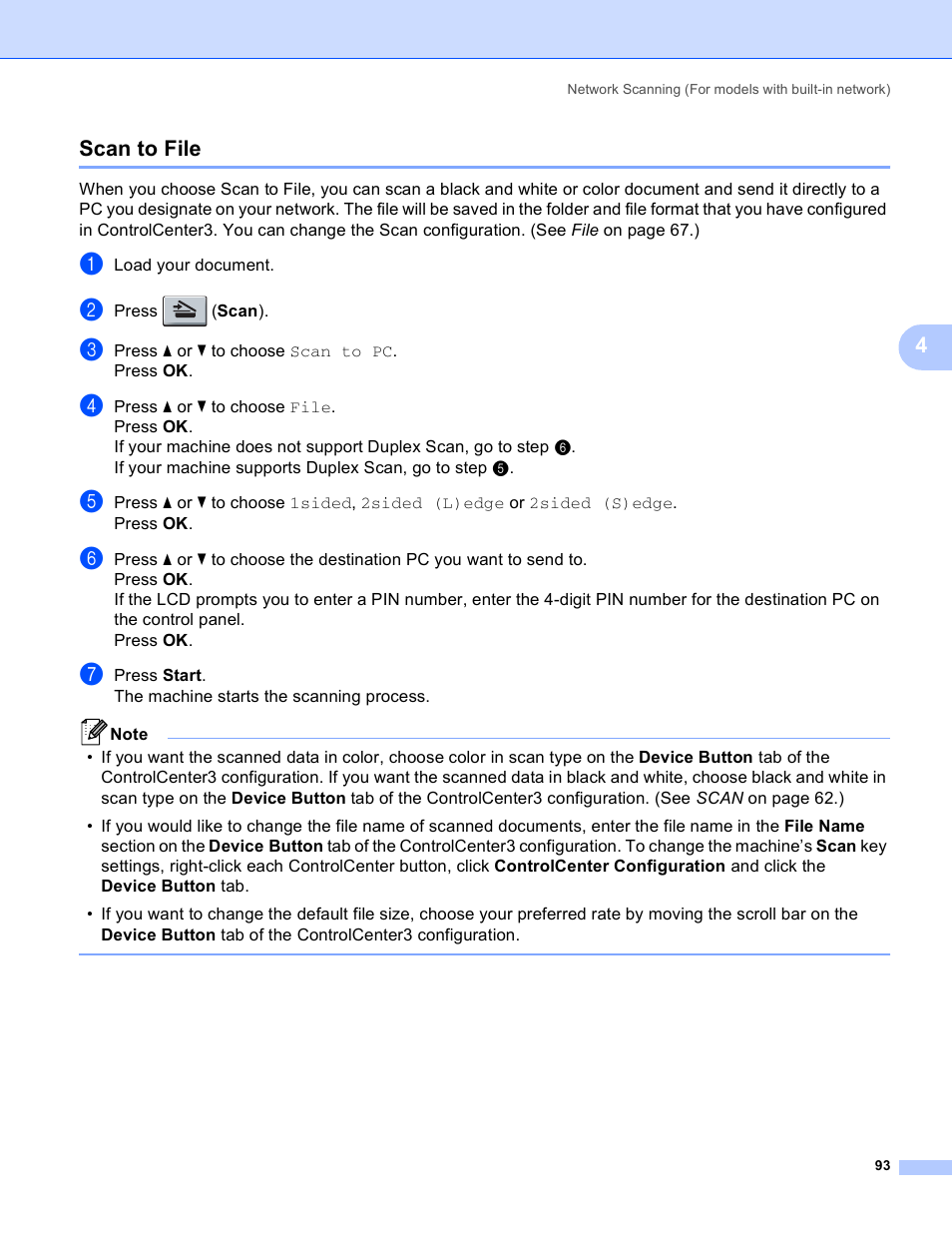 Scan to file, 4scan to file | Brother MFC 8480DN User Manual | Page 101 / 229