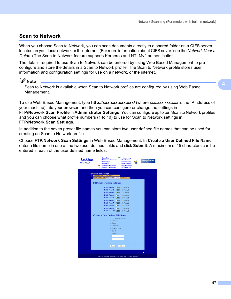 Scan to network, 4scan to network | Brother MFC 8480DN User Manual | Page 105 / 229