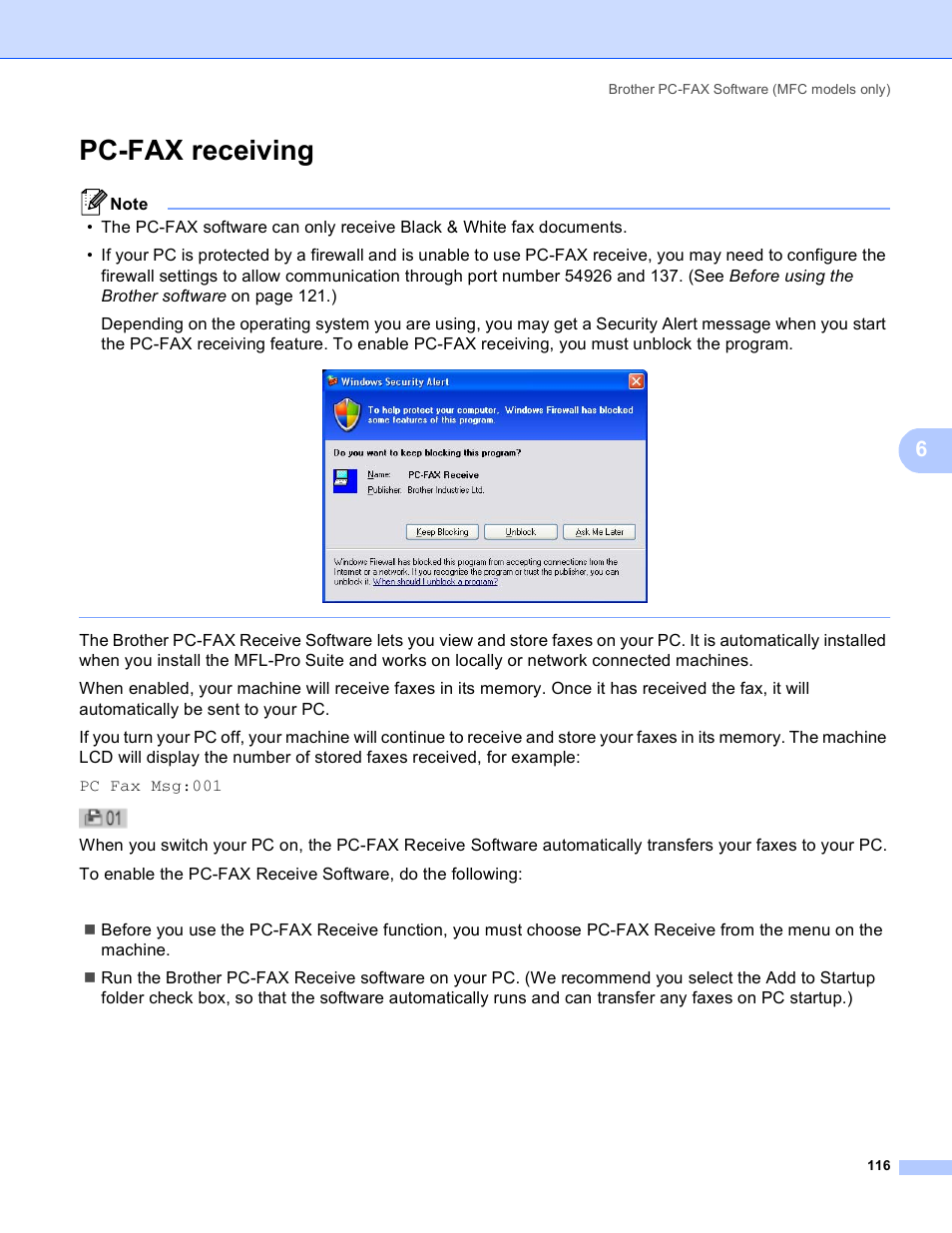 Pc-fax receiving | Brother MFC 8480DN User Manual | Page 124 / 229