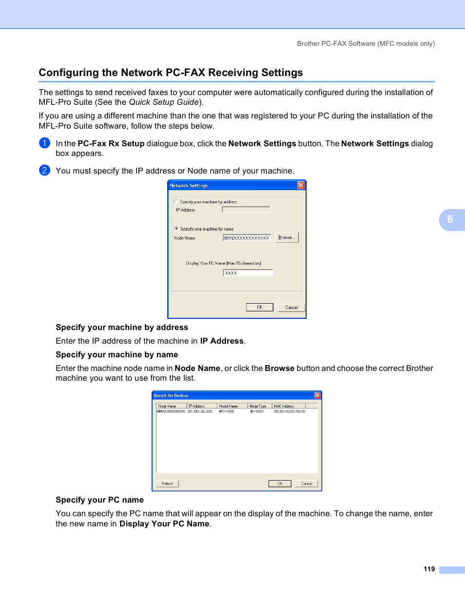 Configuring the network pc-fax receiving settings, 6configuring the network pc-fax receiving settings | Brother MFC 8480DN User Manual | Page 127 / 229