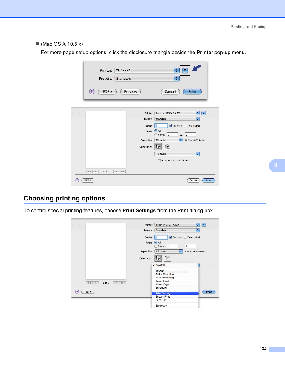 Choosing printing options | Brother MFC 8480DN User Manual | Page 142 / 229