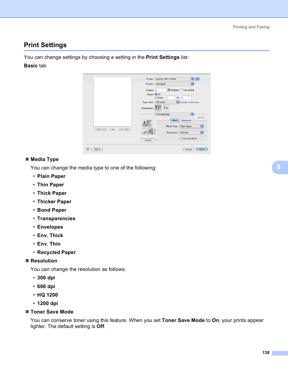 Print settings, 8print settings | Brother MFC 8480DN User Manual | Page 146 / 229