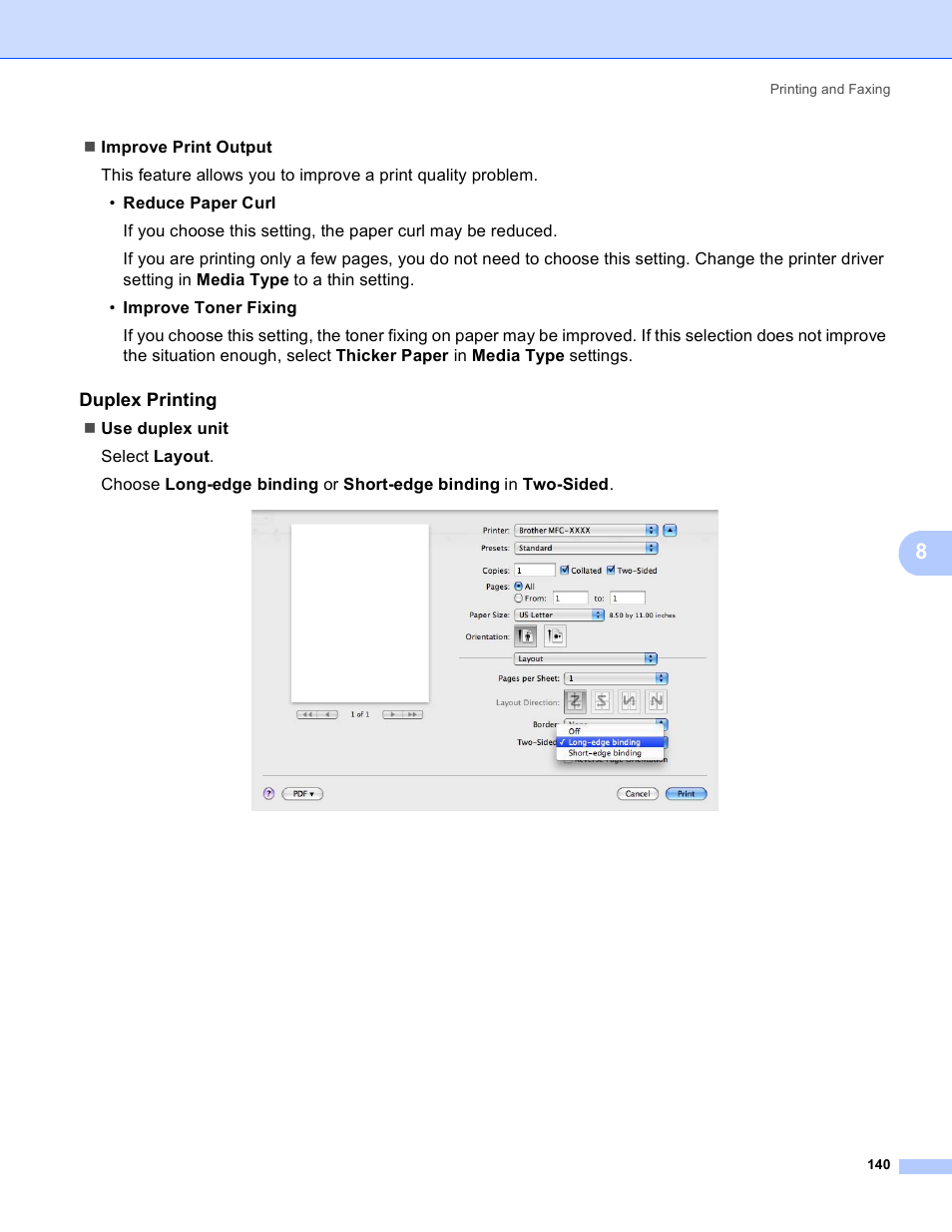 Duplex printing | Brother MFC 8480DN User Manual | Page 148 / 229