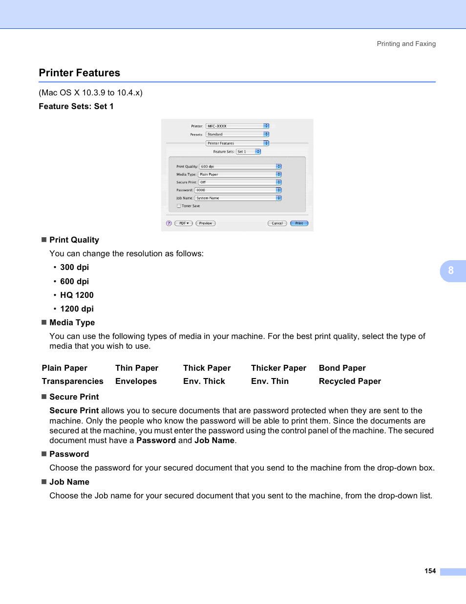 Printer features, 8printer features | Brother MFC 8480DN User Manual | Page 162 / 229