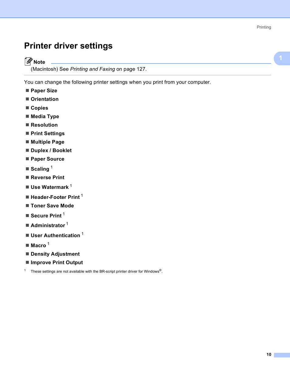 Printer driver settings | Brother MFC 8480DN User Manual | Page 18 / 229