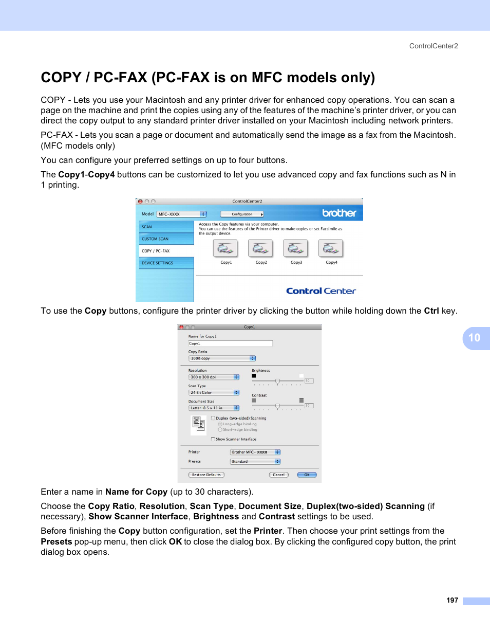 Copy / pc-fax (pc-fax is on mfc models only) | Brother MFC 8480DN User Manual | Page 205 / 229