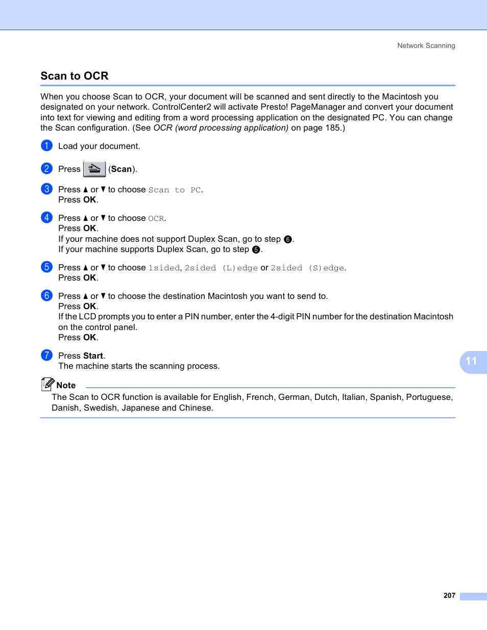 Scan to ocr, 11 scan to ocr | Brother MFC 8480DN User Manual | Page 215 / 229