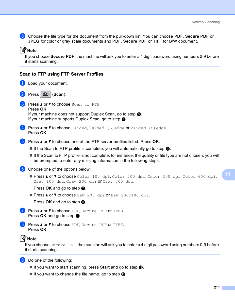 Scan to ftp using ftp server profiles | Brother MFC 8480DN User Manual | Page 219 / 229