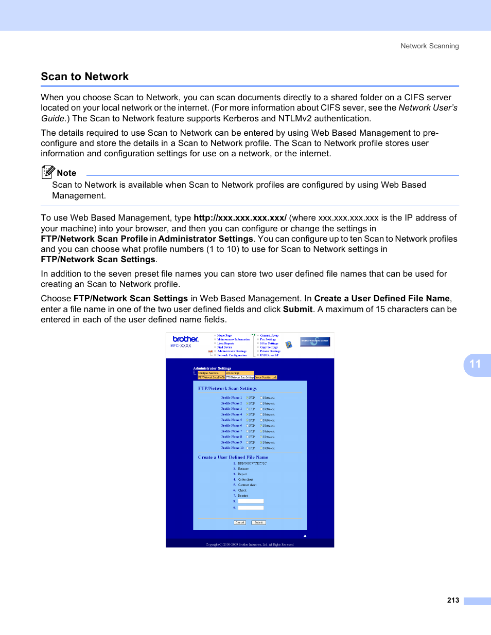 Scan to network, 11 scan to network | Brother MFC 8480DN User Manual | Page 221 / 229