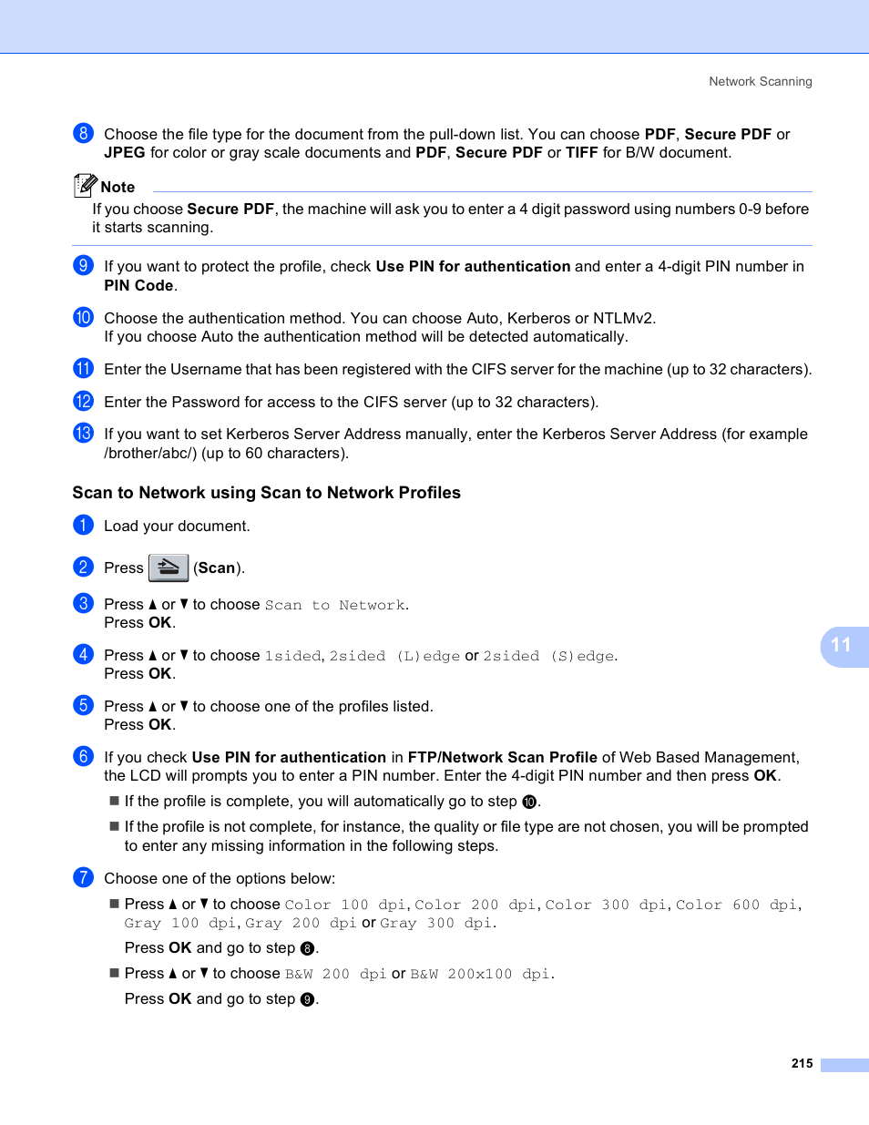 Scan to network using scan to network profiles | Brother MFC 8480DN User Manual | Page 223 / 229