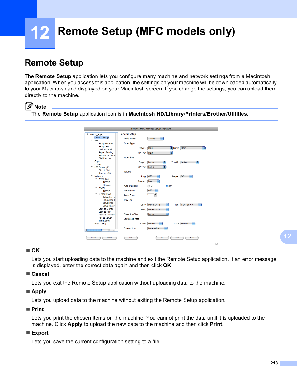 Remote setup (mfc models only), Remote setup | Brother MFC 8480DN User Manual | Page 226 / 229