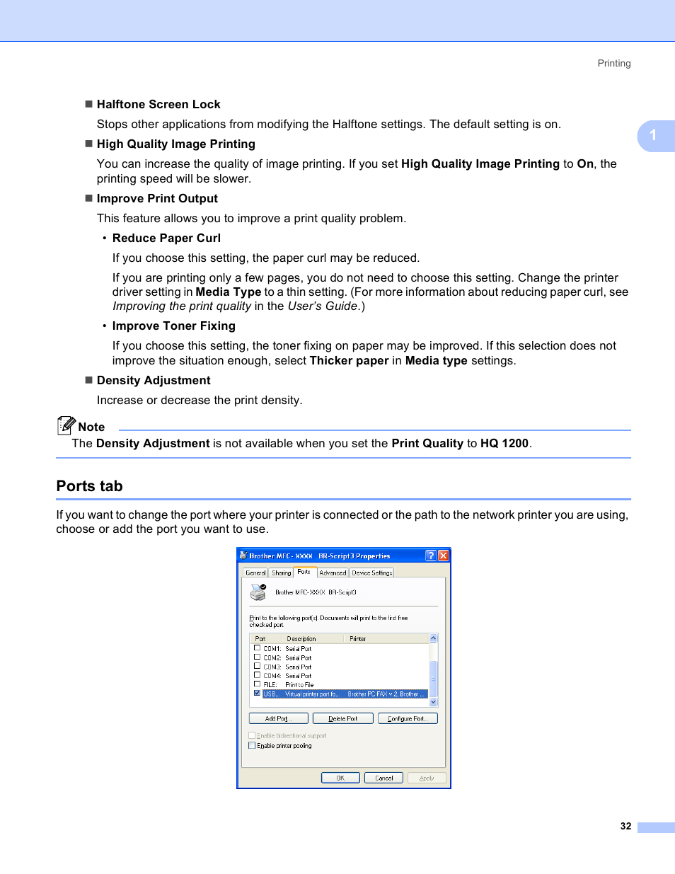 Ports tab | Brother MFC 8480DN User Manual | Page 40 / 229