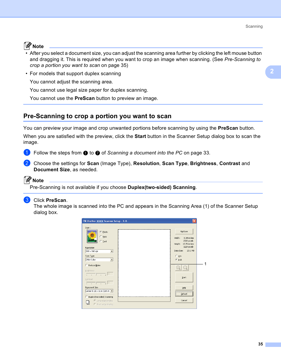 Pre-scanning to crop a portion you want to scan | Brother MFC 8480DN User Manual | Page 43 / 229