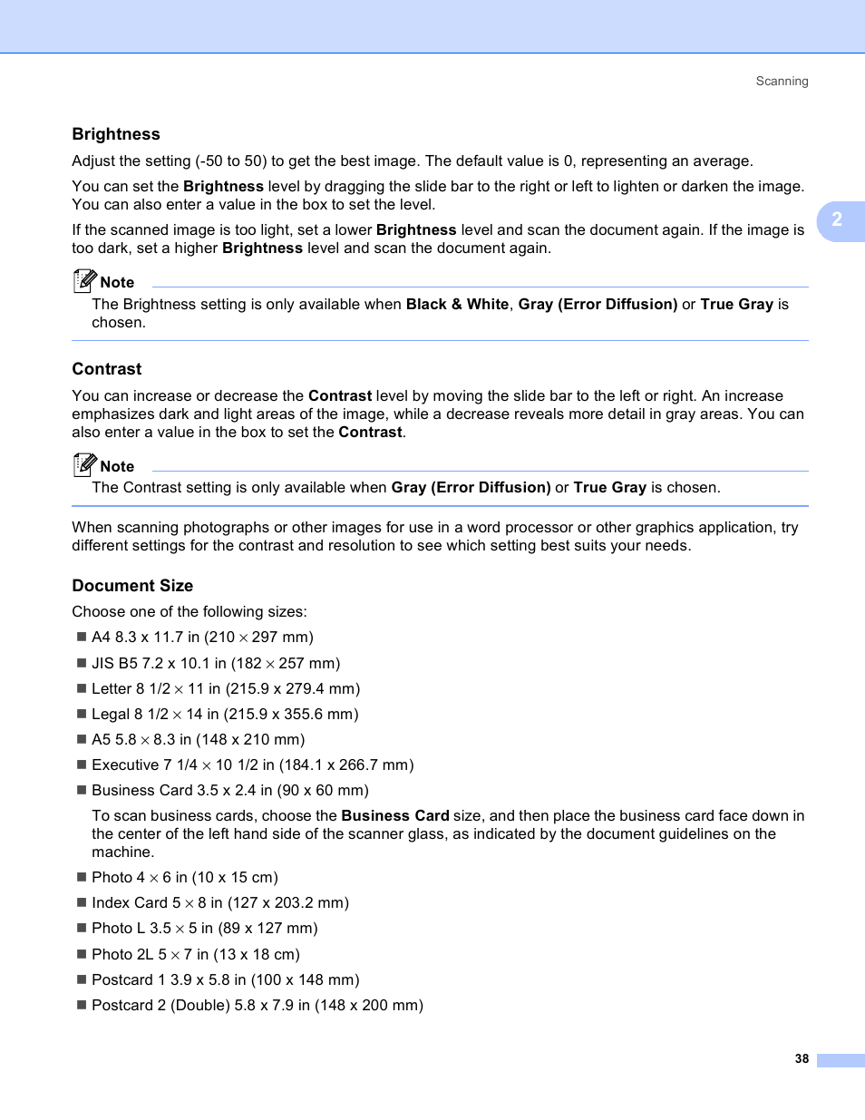 Brightness, Contrast, Document size | Brother MFC 8480DN User Manual | Page 46 / 229