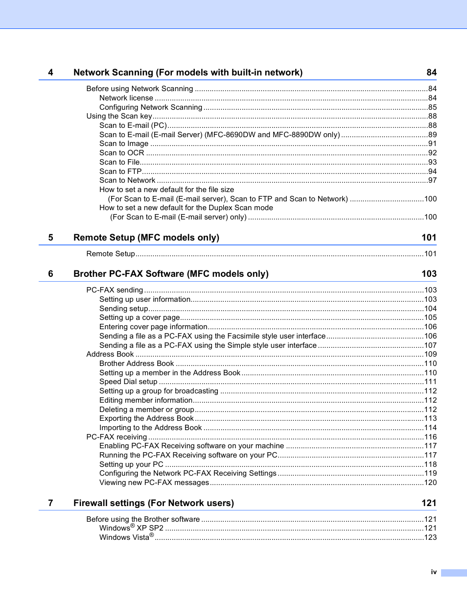 Brother MFC 8480DN User Manual | Page 5 / 229