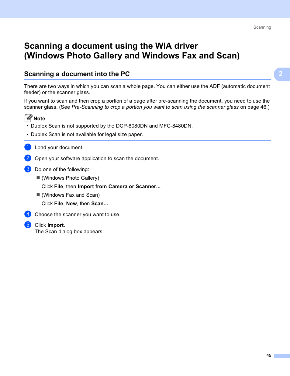 Scanning a document into the pc | Brother MFC 8480DN User Manual | Page 53 / 229