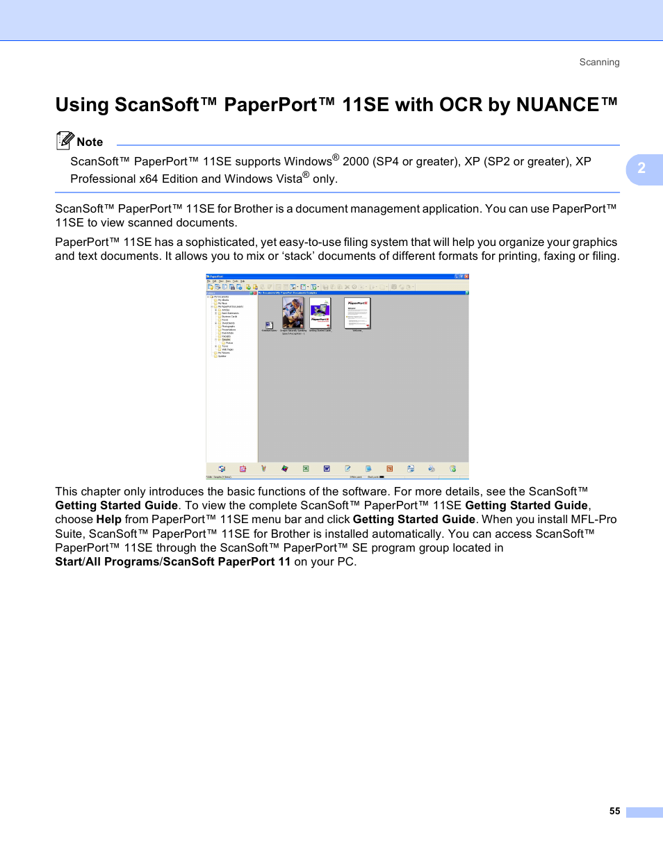 Using scansoft™ paperport™ 11se with ocr by nuance | Brother MFC 8480DN User Manual | Page 63 / 229